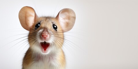 A cute little lop-eared mouse with an open mouth anThe concept of surprise. Generated by AI.