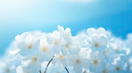 Delicate blue airy spring background with cherry blossoms macro on sky background in nature outdoors