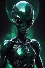 Extraterrestrial Encounter: Portrait of a Green Alien Being