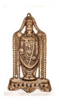 isolated venkateshwara tirupati balaji ancient statue, an idol made of copper with great details representing lord vishnu of hindu religion