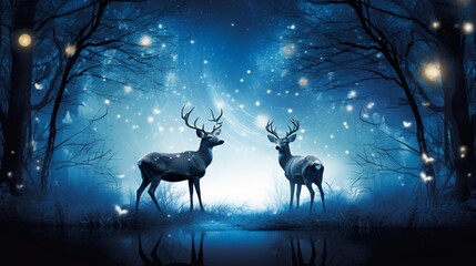 Design a moonlit forest with two deer forming a heart, and "In the stillness, our love shines." - Powered by Adobe