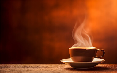Coffee cup on a warm brown background
