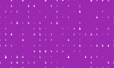Seamless background pattern of evenly spaced white bomb symbols of different sizes and opacity. Vector illustration on purple background with stars
