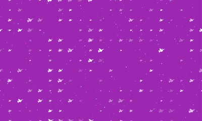 Seamless background pattern of evenly spaced white dove of peace symbols of different sizes and opacity. Vector illustration on purple background with stars