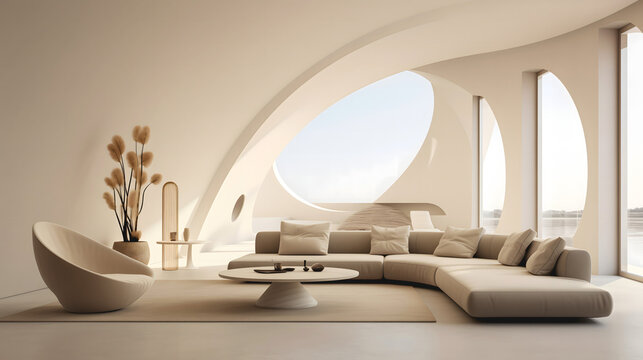 Le salon moderne d'une maison contemporaine avec un canapé d'angle et une table basse.