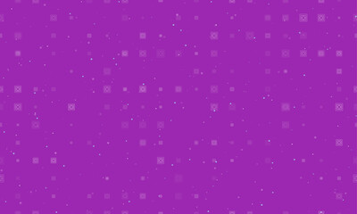Seamless background pattern of evenly spaced white power socket symbols of different sizes and opacity. Vector illustration on purple background with stars