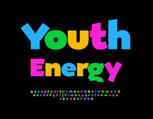 Vector funny logo Youth Energy. Creative colorful Font. Trendy Bright Alphabet Letters and Numbers set