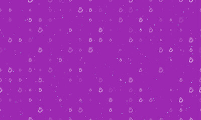Seamless background pattern of evenly spaced white soap symbols of different sizes and opacity. Vector illustration on purple background with stars