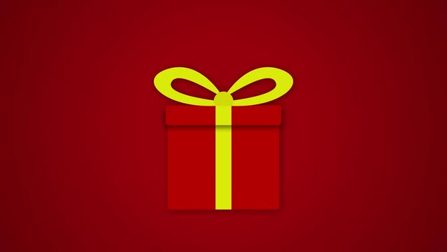 gift box falls on red background