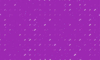 Seamless background pattern of evenly spaced white fireworks symbols of different sizes and opacity. Vector illustration on purple background with stars