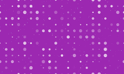 Seamless background pattern of evenly spaced white clock symbols of different sizes and opacity. Vector illustration on purple background with stars