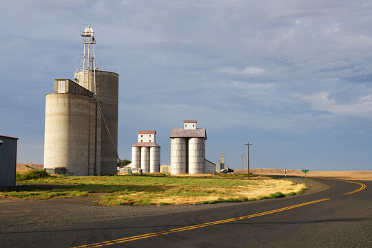 grain silos in the morning