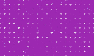 Seamless background pattern of evenly spaced white diamond symbols of different sizes and opacity. Vector illustration on purple background with stars