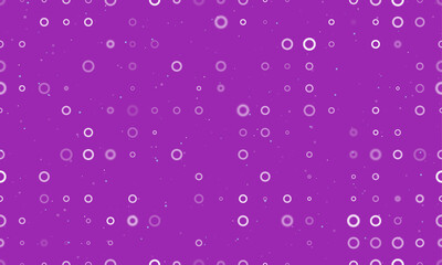 Seamless background pattern of evenly spaced white circle symbols of different sizes and opacity. Vector illustration on purple background with stars