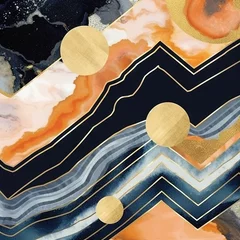 Keuken spatwand met foto Abstract art deco background, wallpaper, minimalist geometric pattern, modern mosaic inlay, texture of bright multicolored marble agate and gold, stone, marbled tile, minimal. Generative AI, AI © Merilno