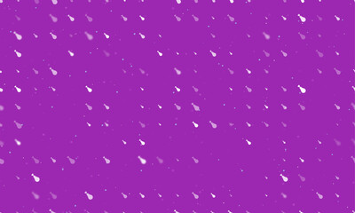 Seamless background pattern of evenly spaced white chicken's leg symbols of different sizes and opacity. Vector illustration on purple background with stars