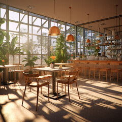 Fototapeta premium interior of a restaurant with a calm morning