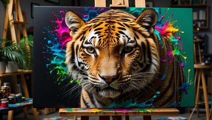 A Majestic Tiger Captured on Canvas, Illuminating the Beauty of Wild Nature