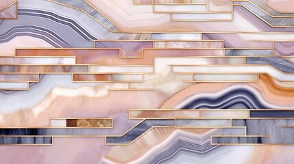 Obraz na płótnie Canvas Abstract art deco background, wallpaper, minimalist geometric pattern, modern mosaic inlay, texture of bright multicolored marble agate and gold, stone, marbled tile, minimal. Generative AI, AI