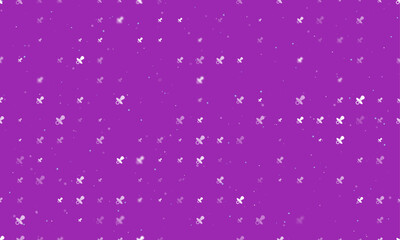 Seamless background pattern of evenly spaced white nipple symbols of different sizes and opacity. Vector illustration on purple background with stars