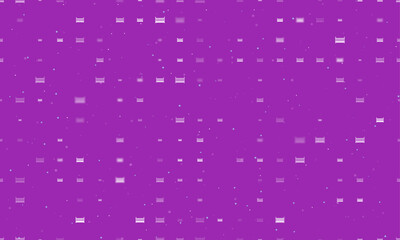 Seamless background pattern of evenly spaced white baby cot symbols of different sizes and opacity. Vector illustration on purple background with stars