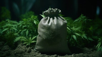 Weed, Medical Marijuana Grains and Powder on a Black Background