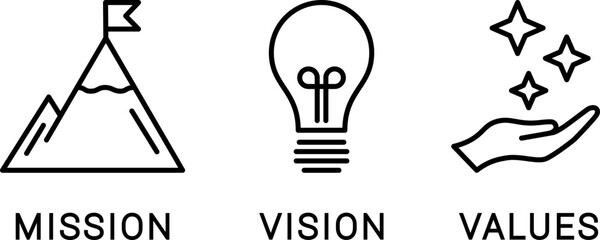 Mission, Vision and Values linear icons. Web page template for different design - obrazy, fototapety, plakaty
