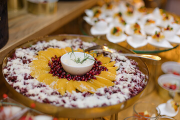 Fresh fruits and berries , sprinkled with powdered sugar. Enjoyment of life and taste.