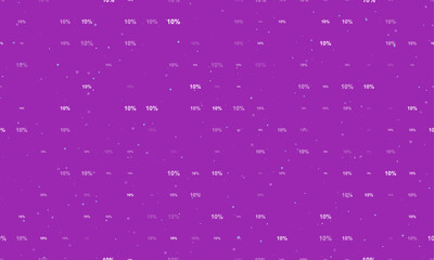 Seamless background pattern of evenly spaced white 10 percent symbols of different sizes and opacity. Vector illustration on purple background with stars