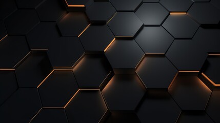a black hexagons with orange lights - obrazy, fototapety, plakaty