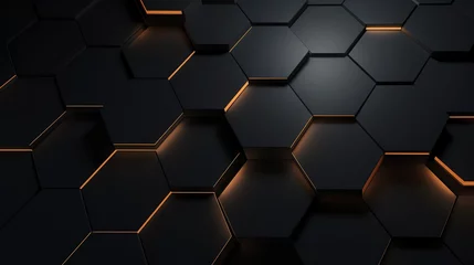 Foto op Plexiglas a black hexagons with orange lights © Zacon