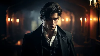 Foto op Plexiglas attractive male vampire in a classic suit. protagonist  character of a romantic fantasy novel © ALL YOU NEED studio