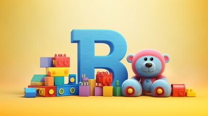 A children's toy company logo, with bright, playful colors and toy block letters, on a soft, textured fabric background.