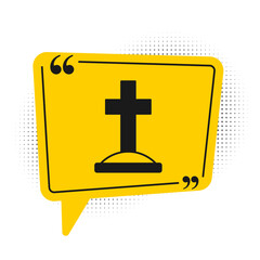 Fototapeta premium Black Grave with cross icon isolated on white background. Yellow speech bubble symbol. Vector