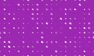 Seamless background pattern of evenly spaced white rhino head logos of different sizes and opacity. Vector illustration on purple background with stars