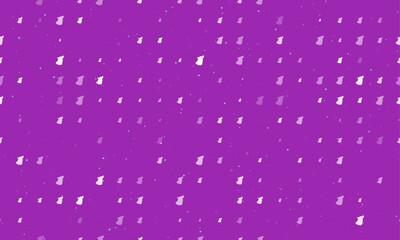 Seamless background pattern of evenly spaced white wolf head symbols of different sizes and opacity. Vector illustration on purple background with stars