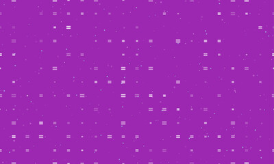 Seamless background pattern of evenly spaced white equals symbols of different sizes and opacity. Vector illustration on purple background with stars