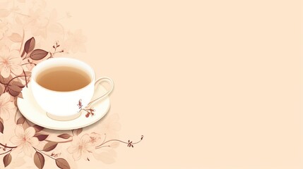 A gourmet tea brand logo, with elegant teacup and leaf motifs, on a delicate floral pattern background.