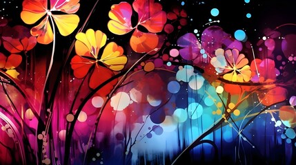 Vibrant Abstract Floral Art with Neon Colors