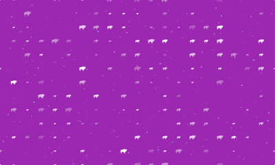 Seamless background pattern of evenly spaced white buffalo symbols of different sizes and opacity. Vector illustration on purple background with stars