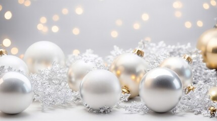 A Festive Collection of White and Gold Christmas Ornaments