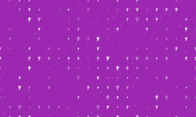 Seamless background pattern of evenly spaced white giraffe head symbols of different sizes and opacity. Vector illustration on purple background with stars