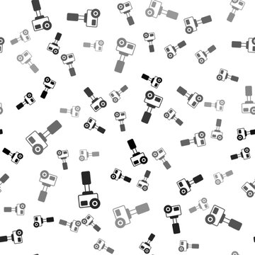 Black Action extreme camera icon isolated seamless pattern on white background. Video camera equipment for filming extreme sports. Vector