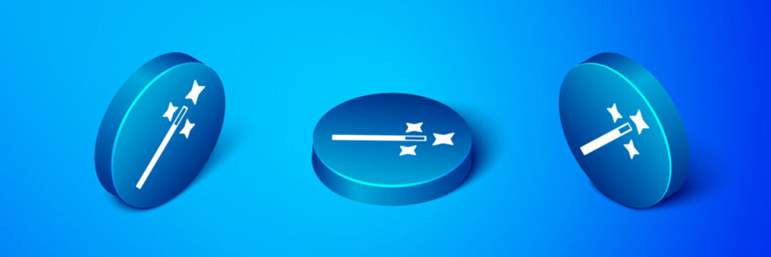 Isometric Photo retouching icon isolated on blue background. Photographer, photography, retouch icon. Blue circle button. Vector