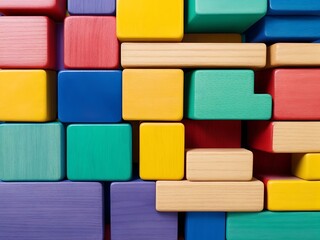 A Vivid Array of Colorful Wooden Blocks in Close-Up