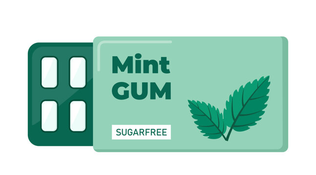 Chewing gum in a blister pack, mint flavor. bubble gum for dental hygiene. Vector illustration.