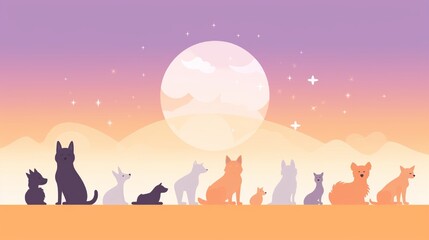 A pet care brand logo, featuring playful animal silhouettes, on a soft, pastel-colored background.