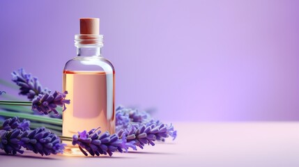 Obraz na płótnie Canvas a bottle of liquid next to lavender flowers