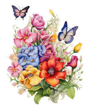 Charming Whimsical Garden Flowers Clipart, Whimsical Garden Scenes Floral Sublimation, Transparent Background, transparent PNG, Created using generative AI