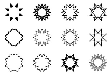Set of Multi pointed star decorative design element. Vector illustration